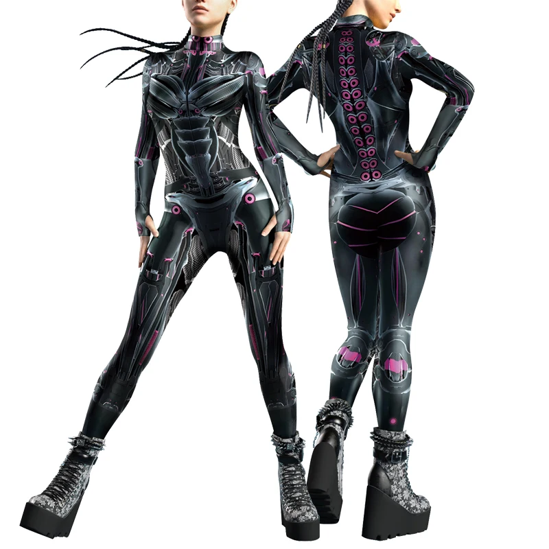 [You're My Secret] Mechanical CyberPunk Catsuit Women Bodysuit Retro Slim Rompers Streetwear Jumpsuit Women Cosplay Costumes