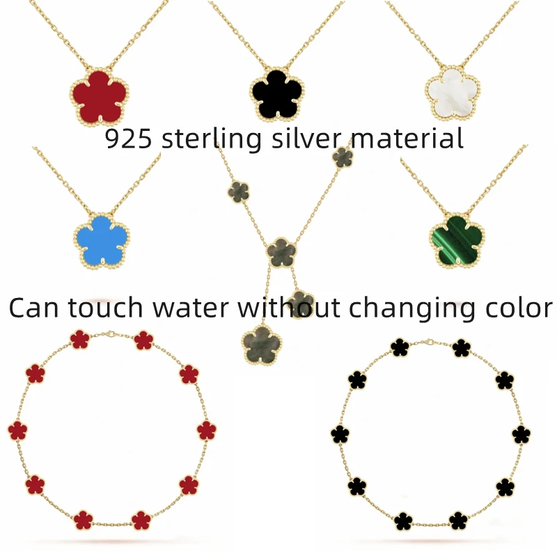 

Classic Fashion 925 Sterling Silver Necklace Red and Green Agate 18K Gold Luxury High Quality Necklace Festival Party Gift