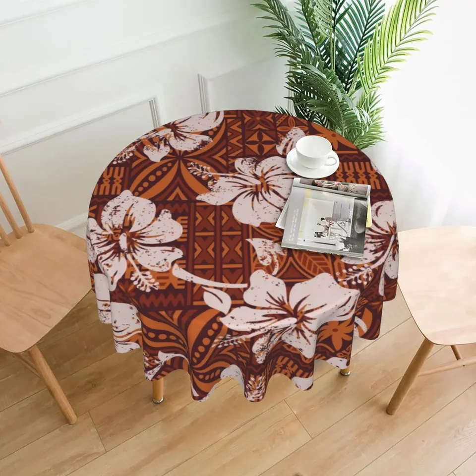 Tovaglia Rotonda Impermeabile Qilmy 150 Cm Con Fiore Di Palma Tropicale - Foro Per Ombrello E Cerniera - 5