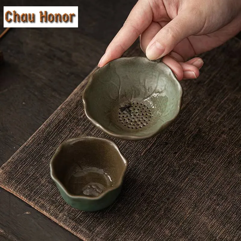 Japanese Kiln Change Lotus Leaf Tea Separator Infusor Vintage Tea Strainer Dispenser Tea Soaking Tea Filter Teaware Decoration