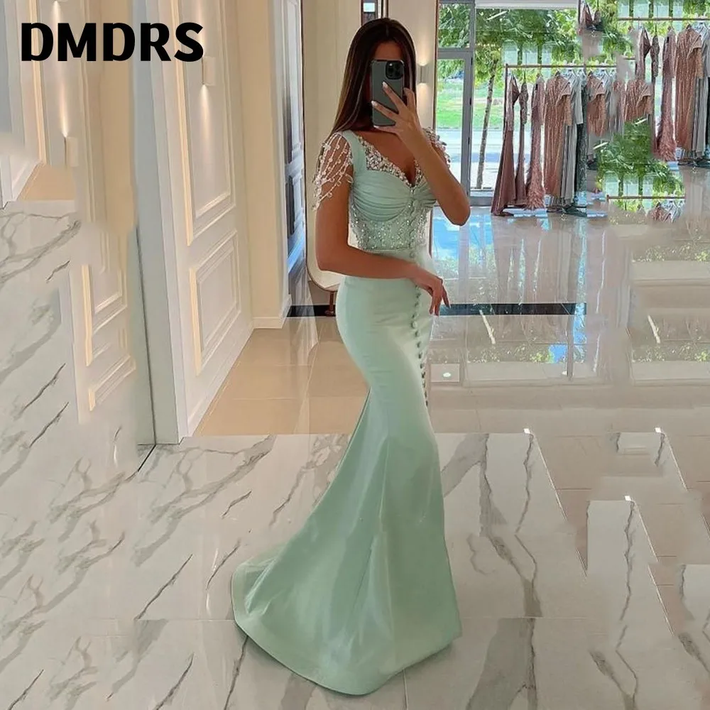 

Sexy V-Neck Prom Dress Sleeveless Beading Sequin Mermaid Gown For Women Floor Length Birthday Party Dresses