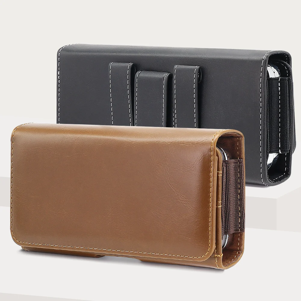 Universal PU Leather Phone Pouch with Belt Clip Holster - Stylish Waist Bag Dual Holder