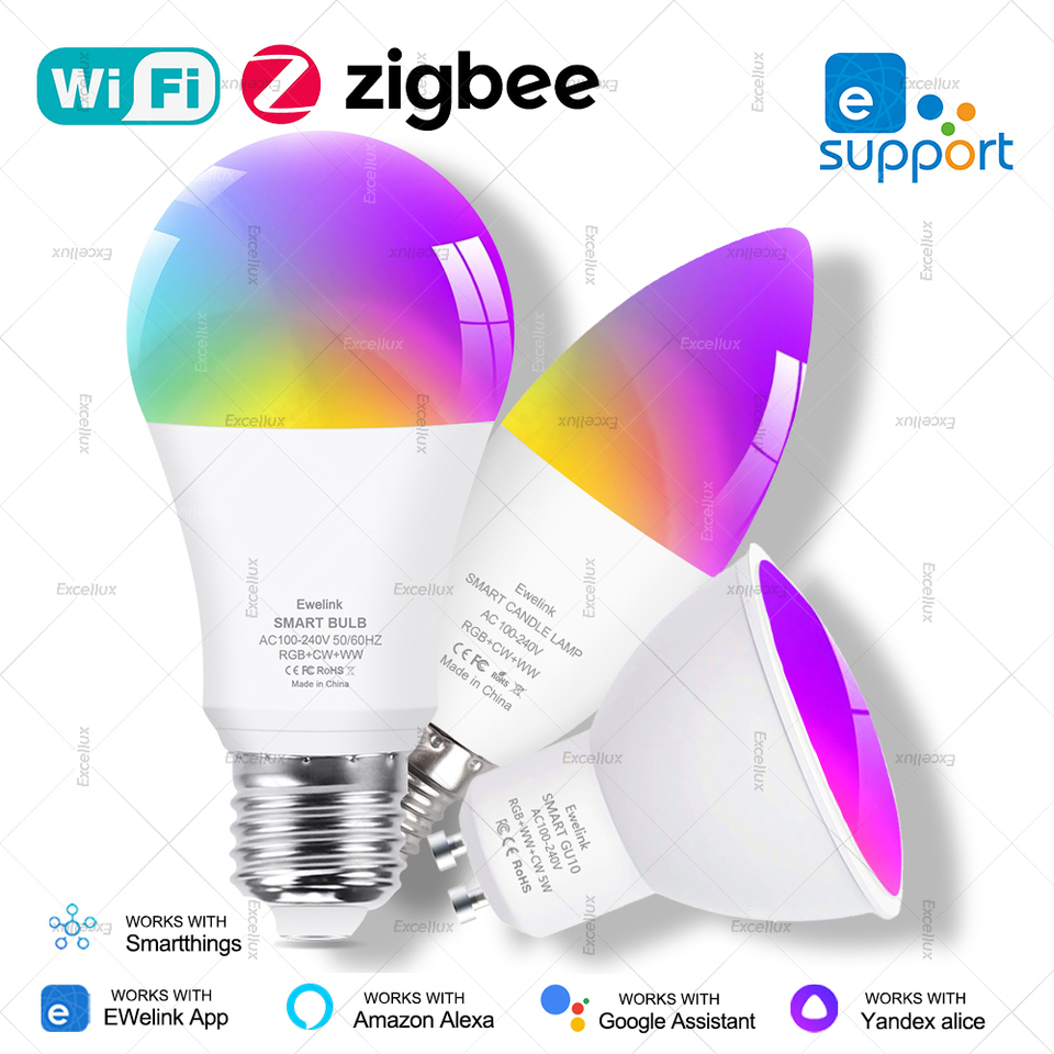 Ewelink GU10 E14 E27 Zigbee Led Bulb WiFi Smart Led Lamp RGB C+W Dimmable Led Light Bulbs Support Alexa Google Home Yandex Alice