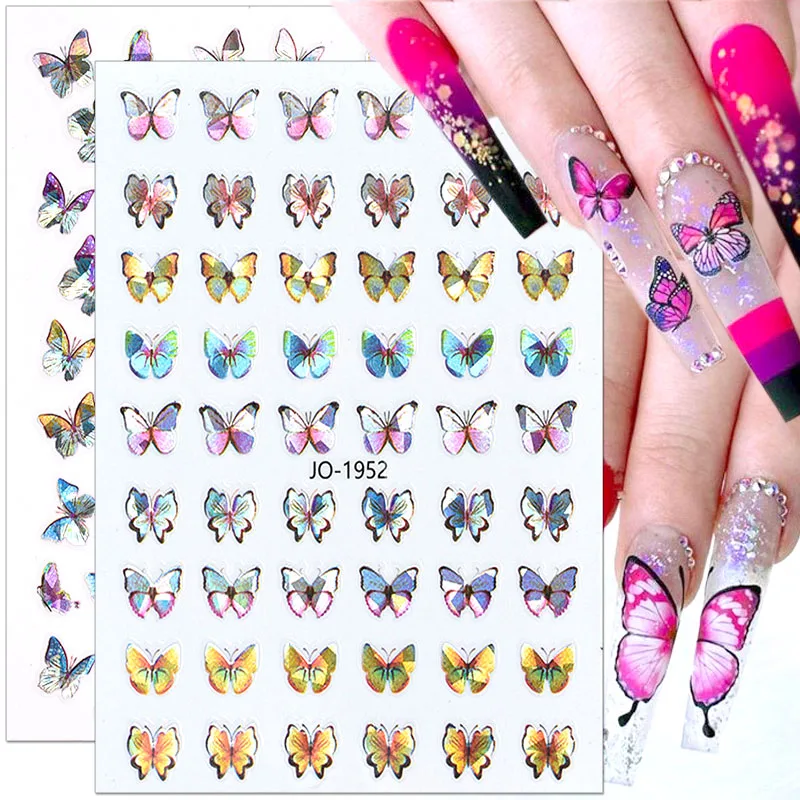 

Laser Butterfly Nail Stickers 3D Colorful Butterfly Nail Art Stickers Self-adhsive Nail Decals for Kids Women DIY Nail Supplies