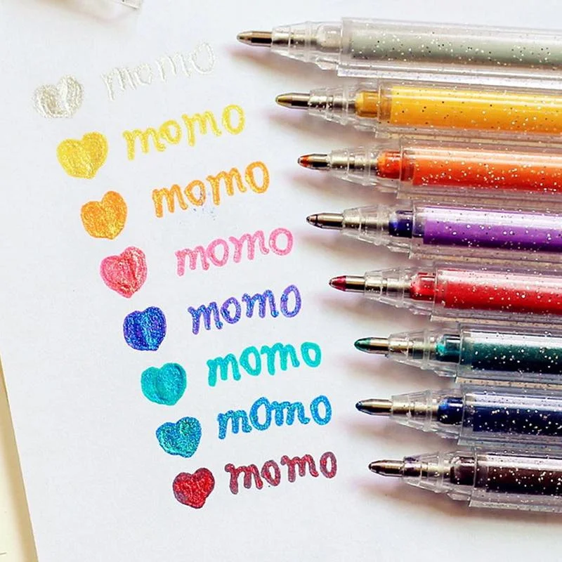 

8pcs Glitter Color Highlighter Marker Pen Set 1.0mm Bling Bling Metallic Colors Drawing School Supplies