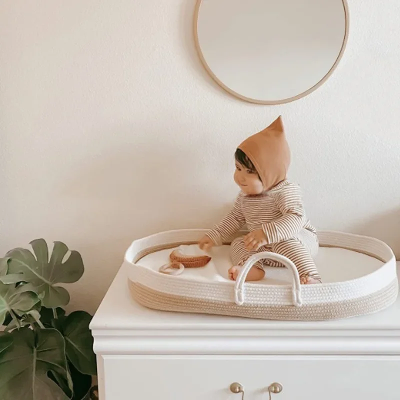 Portable Baby Basket Carrier Cotton Rope Woven Crib Newborn Sleeping Bed Cradle Bassinet Nursery Decoration