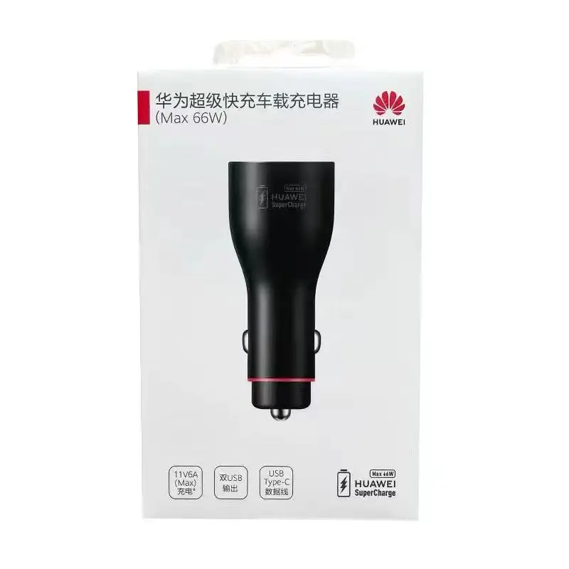 HUAWEI SuperCharge P0006 Caricabatterie Auto 66W, 2 Porte USB (66W+10W), Cavo USB-C 6A Incluso, Ricarica Rapida