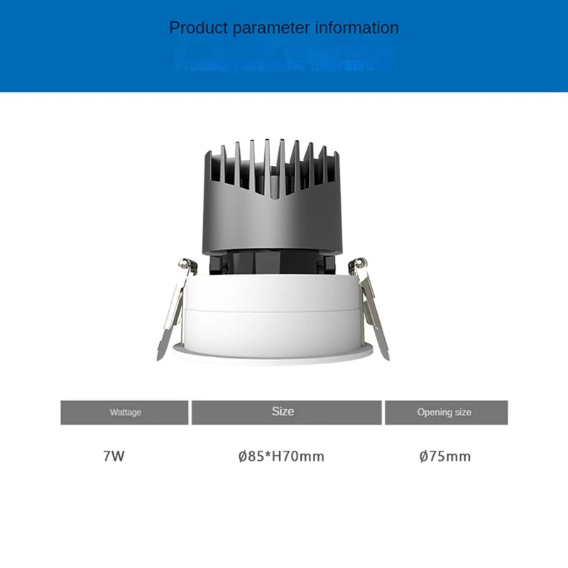 눈부심 방지 LED COB 스포트라이트, 조도 조절식 오목한 다운라이트, 알루미늄 다이닝 룸, 사무실 침실 조명, 7W