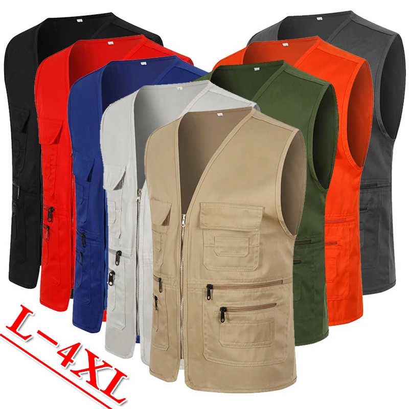 Men's Multi-functional Vest Fashion Casual Multi-pocket Volunteer Activity Vest Outdoor Fishing Cargo Vest Overalls the volunteer