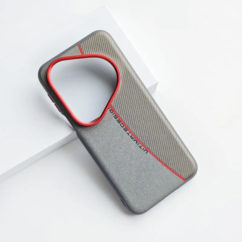 Stylish Red Line Textured PU Leather Case with Metal Keys and Shockproof Bumper