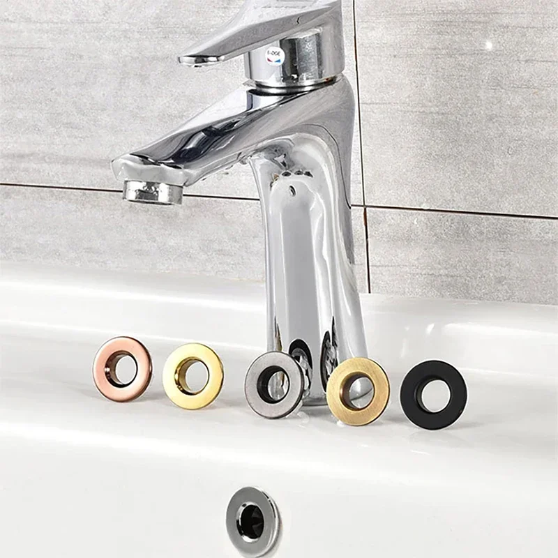 Bathroom Overflow Basin Faucet Sink Cover Brass Six-foot Ring Insert Replacement Hole Cover Cap Chrome Trim Bathroom Accessories