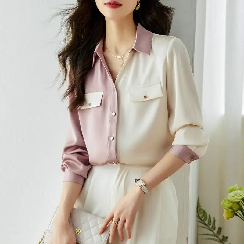 

Модные женские рубашки в стиле пэчворк, новые элегантные женские блузки, сезон весна-осень 2023, рубашки с длинным рукавом, топы, женские блузы