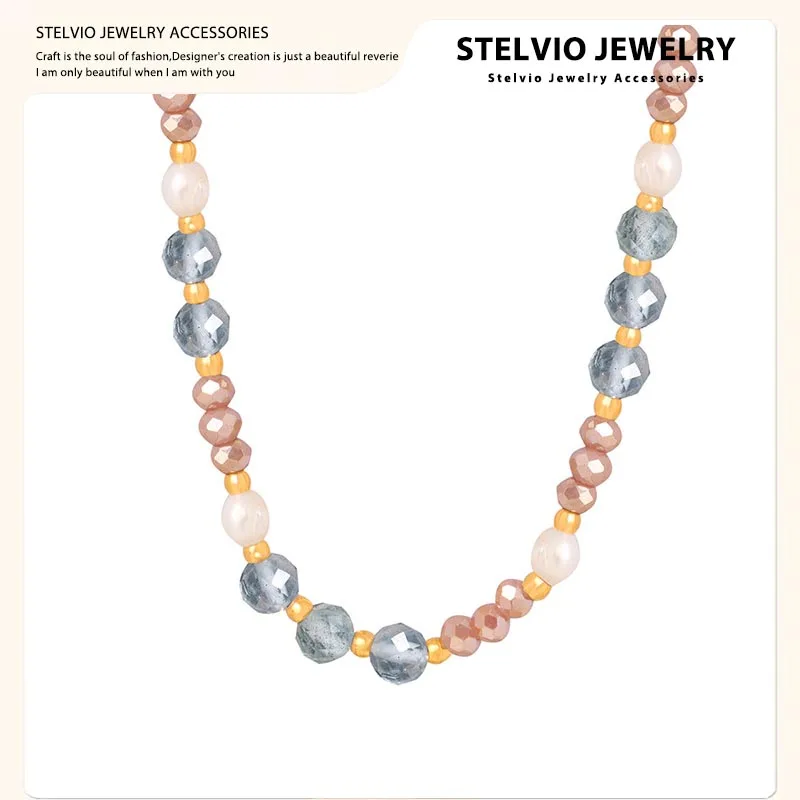 

Charms Crystal Pearl Beads Titanium Steel Gold Plated Link Chain Necklaces For Women Jewelry Wedding Party Birthday Gift