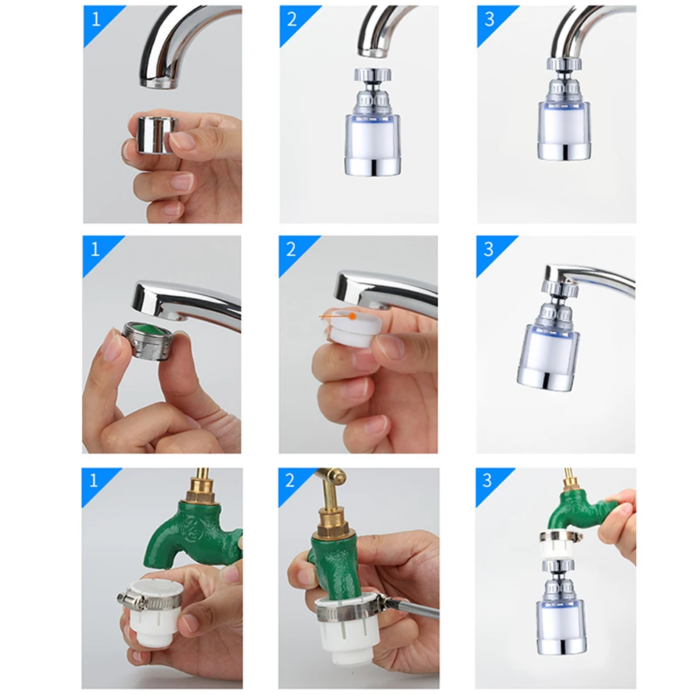 360 Degree Water Filter Tap with PP Cotton Filter Element Tap Descaler Attachment Easy To Install and Replace