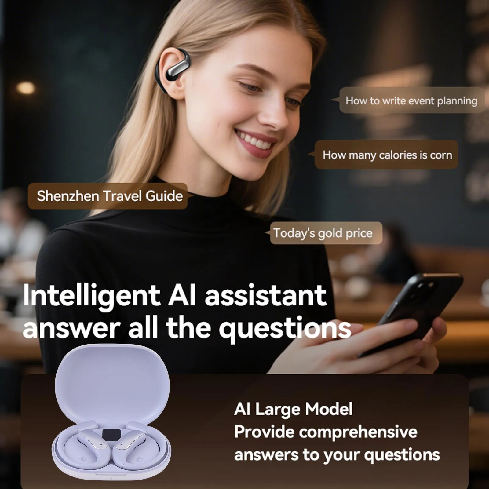 Language Translator Earbuds HiFi 144 Languages Translation Earbuds High Accuracy Bluetooth 5.49 with Charging Case for Business