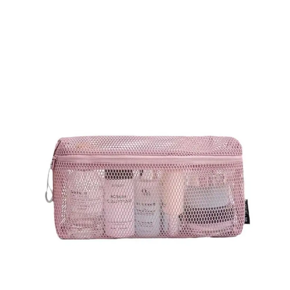 Casual Nylon Storage Pouch With Zipper Hand-held Cosmetic Bag Mesh Multipurpose Mesh Pouch Women Toiletry Wash Bags