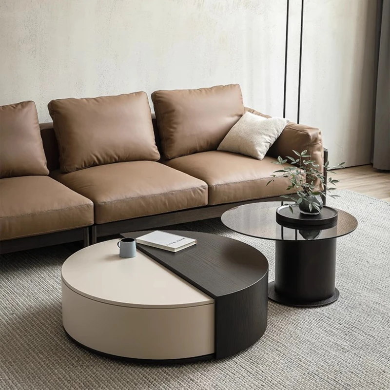 

Modern Rotating Tea Table Combination Living Room Household Light Luxury Minimalist Smoked Wood Tea Table Side Table Small Unit
