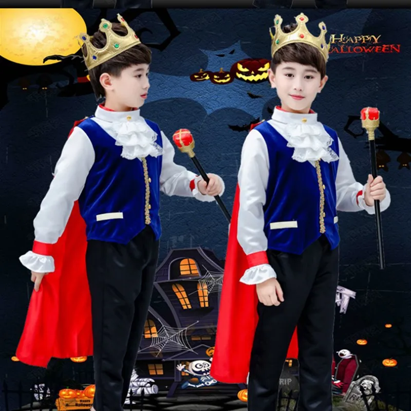 thumbnail image 3 of Disfraz infantil de Príncipe Rey para Halloween, Carnaval, 7 piezas, corona, cetro, capa, traje de realeza, 3 of 6
