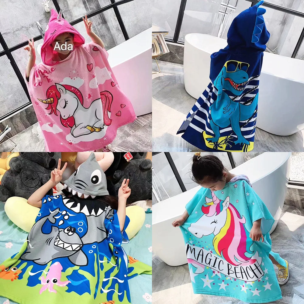 L Size Cotton Bathrobe for Children Large Beach Towels Poncho Surf Quick Dry Microfiber Terry Coth Kids Boy Girl Swimming with Hood