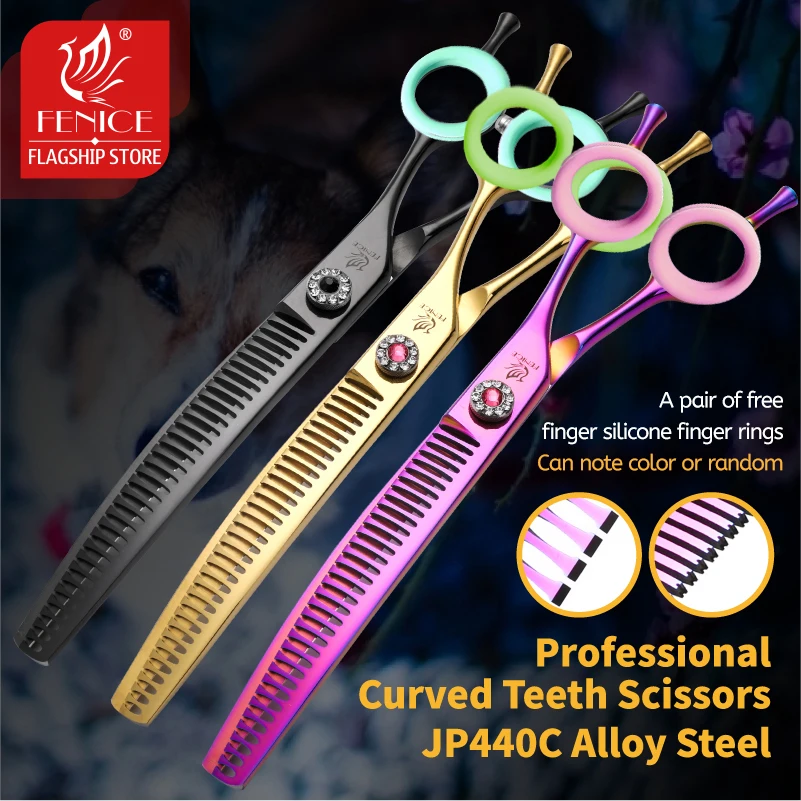 Fenice High-grade 6.5/7.25 inch Curved Thinning Shear Chunker Scissors JP440C Pets Dog Grooming Scissors