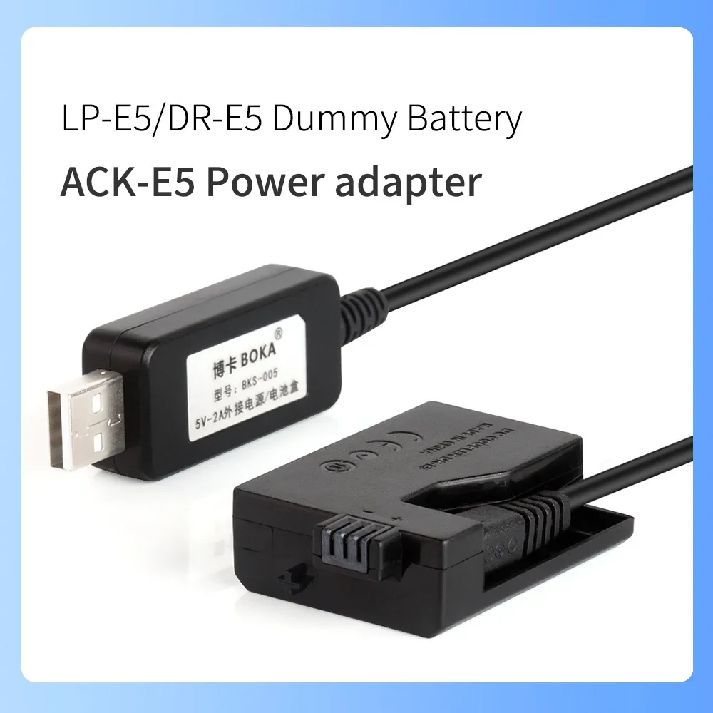 USB Power Supply Adapter Charger for Canon DSLR Digital Cameras ACK-E5 DR-E5 EOS 450D 500D 1000D Kiss X2 kiss F Kiss X3