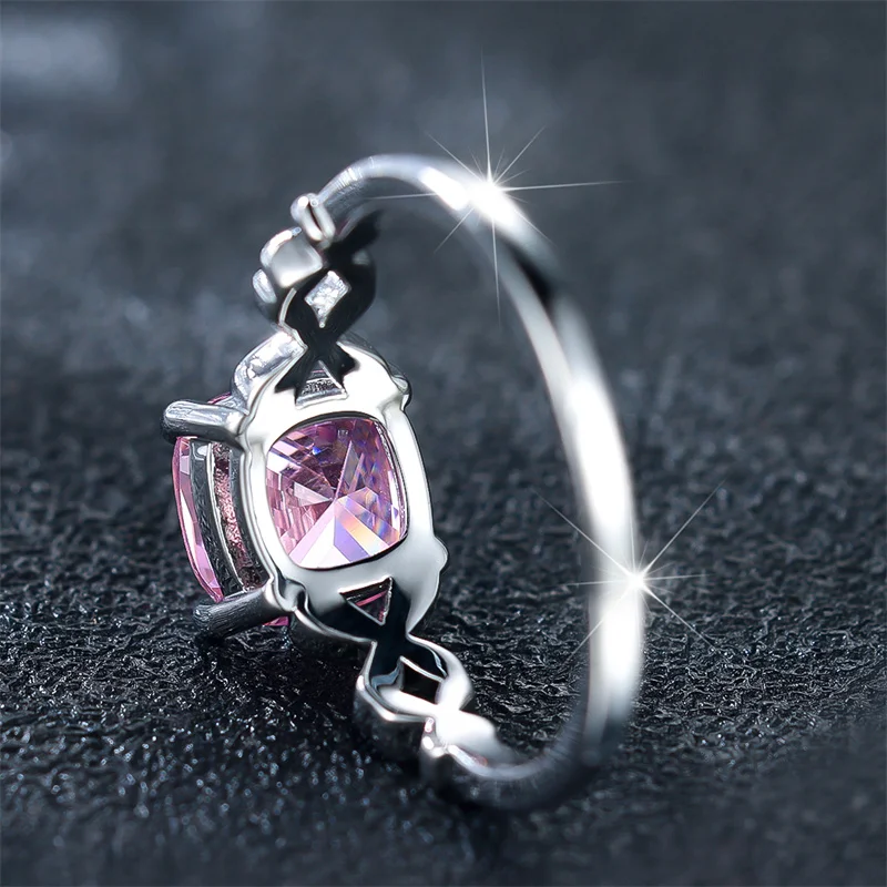 Luxury Female Pink Zircon Stone Ring Trendy Silver Color Cute Wedding Jewelry Gift For Women