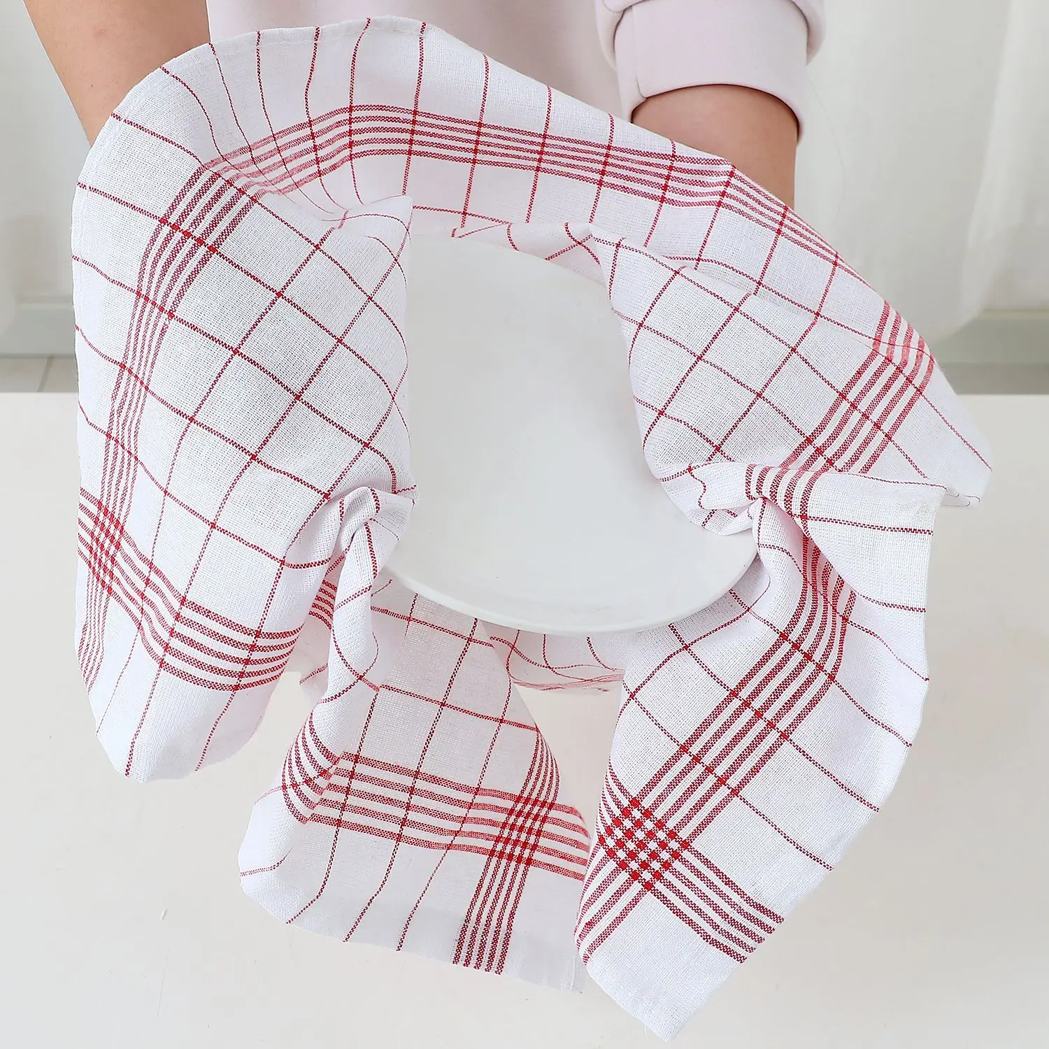 Large Plaid Kitchen Dish Towels Absorbent Tea Towels Soft and Reusable Cleaning Cloths Quick Drying Dish Rags for Washing Dishes 3