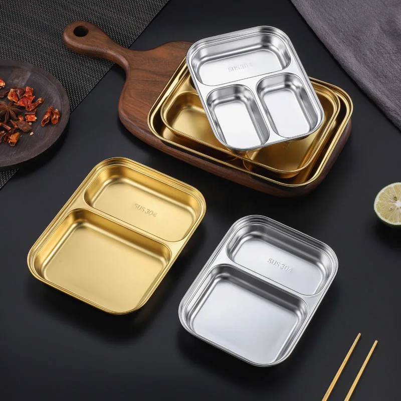304 Stainless Steel Divided Tray Multiple Size Dinner Plates for Food Restaurant Hotel Tableware Snack Dish Kitchen Organizer 4
