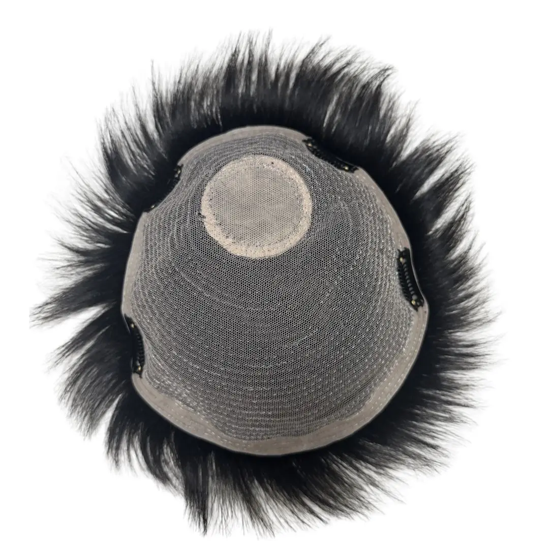 Toupet court en vrais cheveux humains avec 4 Clips pour hommes, perruque prothétique pour calvitie, système de remplacement de cheveux masculins