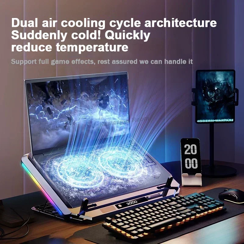 17 Gaming W/ RGB Light HD Display Laptop Cooling Pad 5 Angle Adjustable Notebook Cooler Stand For 15-21'' Computer_voghion.com