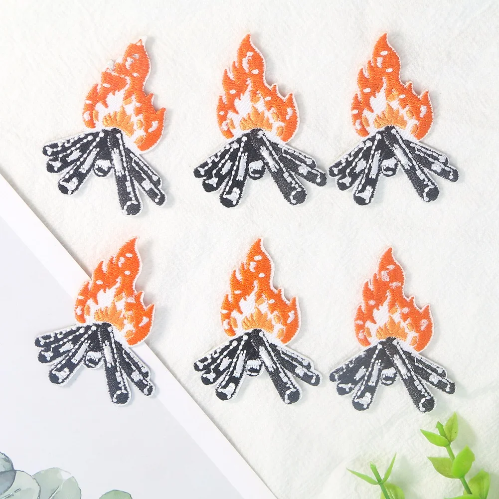 5Pc Stereoscopic Fire Firewood Bonfire Flame Embroidery Applique Ironing Patch Embellishments Patchwork Apparel Sewing Ornament