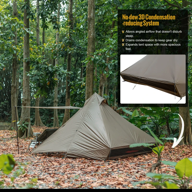 OneTigris TETRA Camping Tent 1-2 Person 3000mm Waterproofed Lightweight Backpacking Tipi Tent Inner Mesh Option Available