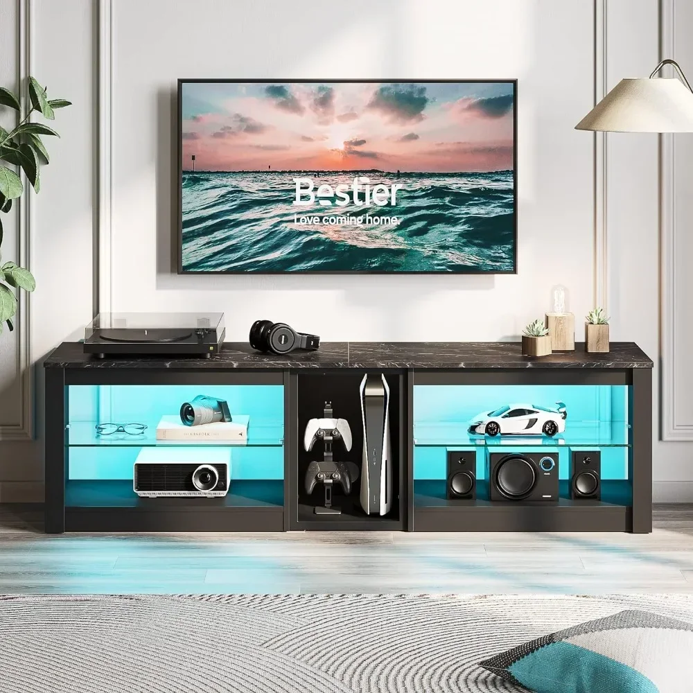 

TV Stand for 70 Inch TV, Gaming Entertainment Center for PS5, TV Cabinet with Glass Shelves for Living Room TV Stand