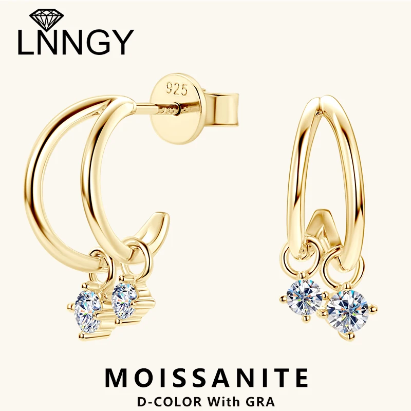 

Lnngy Moissanite Earring 925 Silver Original Certified Earrings For Women Fashion Moissanites Drop Pendant Party Jewelry Gift