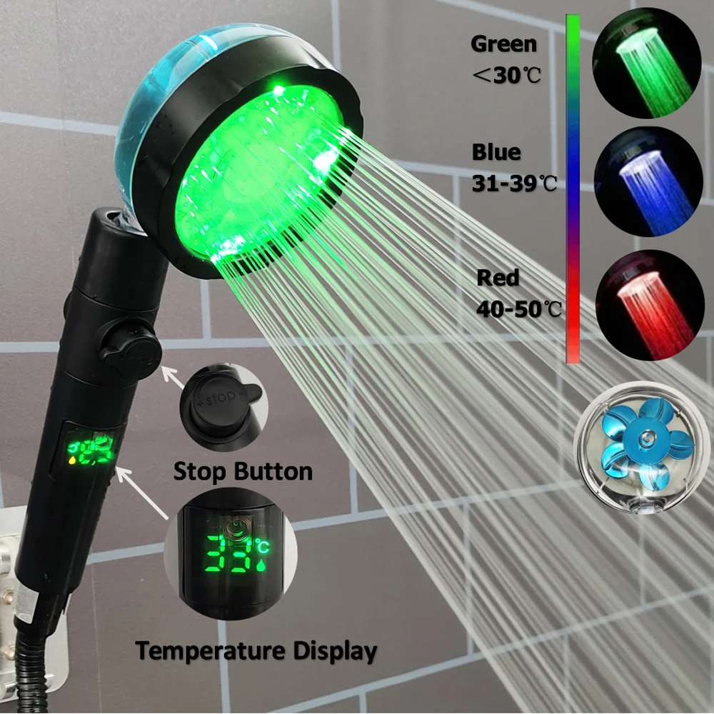 DigitalTemperatureDisplayShowerHead37ColorsChangesLEDHigh