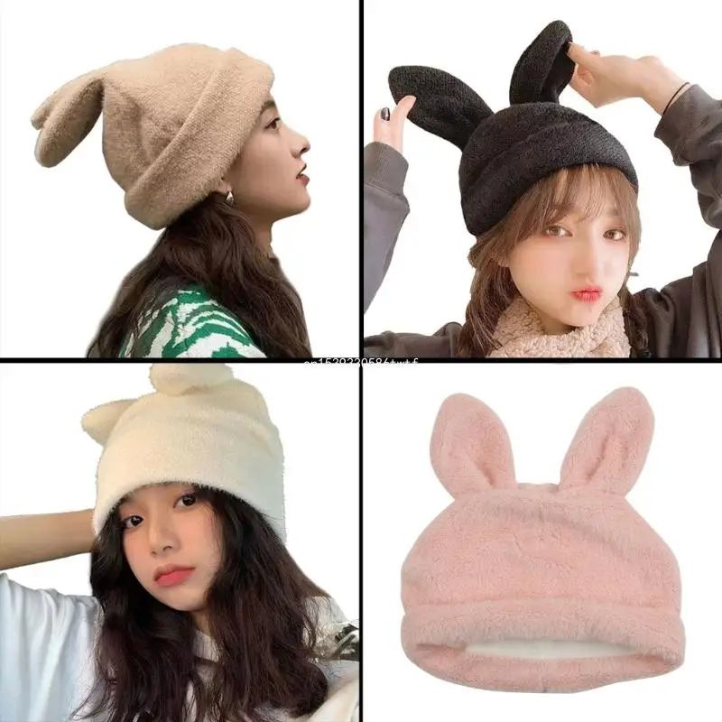 

Winter Plush Bunny Ear Shape Hat Keep Warm Hat Winter Plush Hat for Women Skiing Dropship