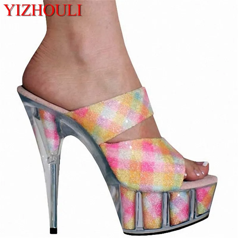 

Elegant fashion 15 cm high with crystal sandals Super thick waterproof transparent sandals recreational shoe