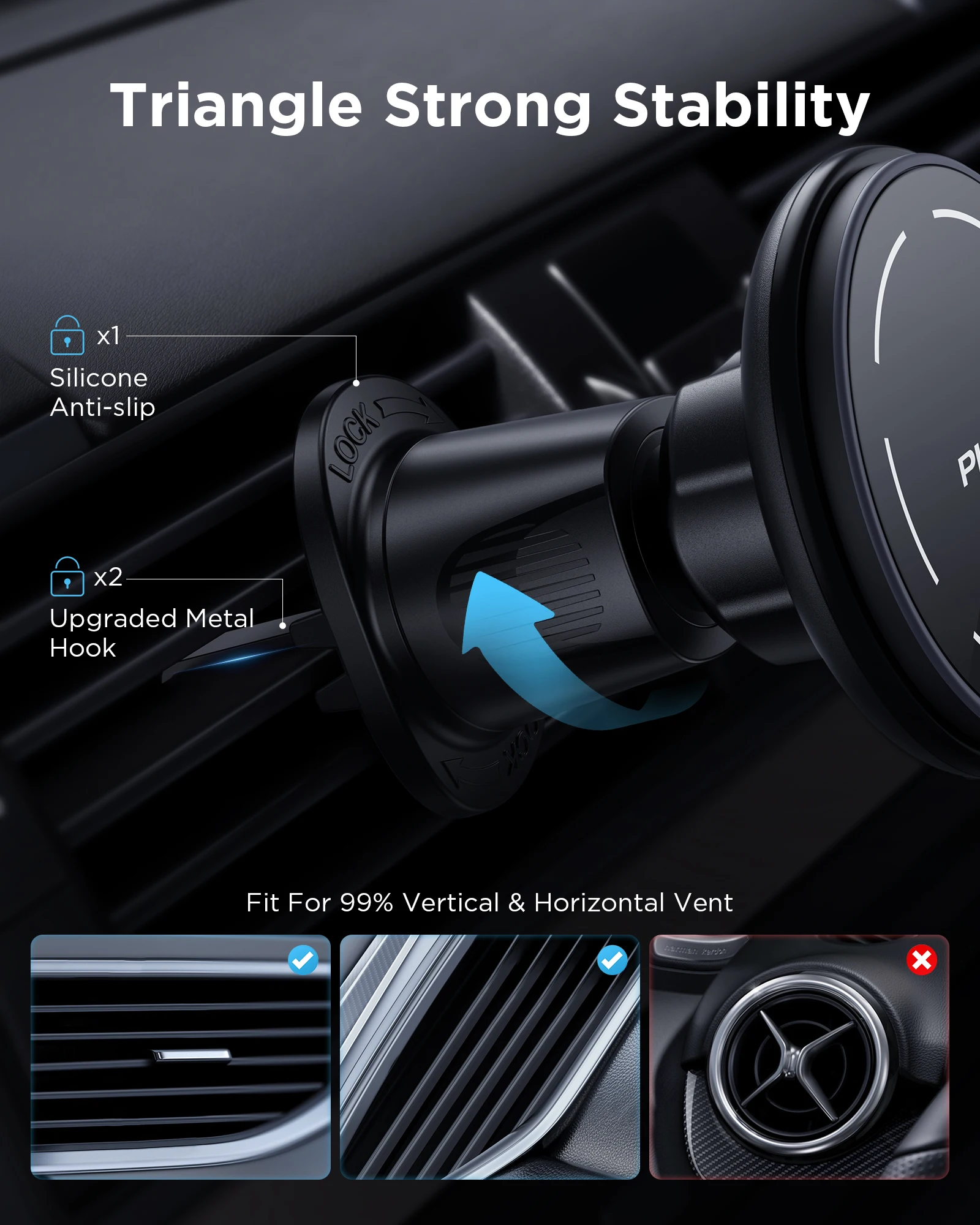 PISEN Car Mount Charger Qi2 15W Magnetic