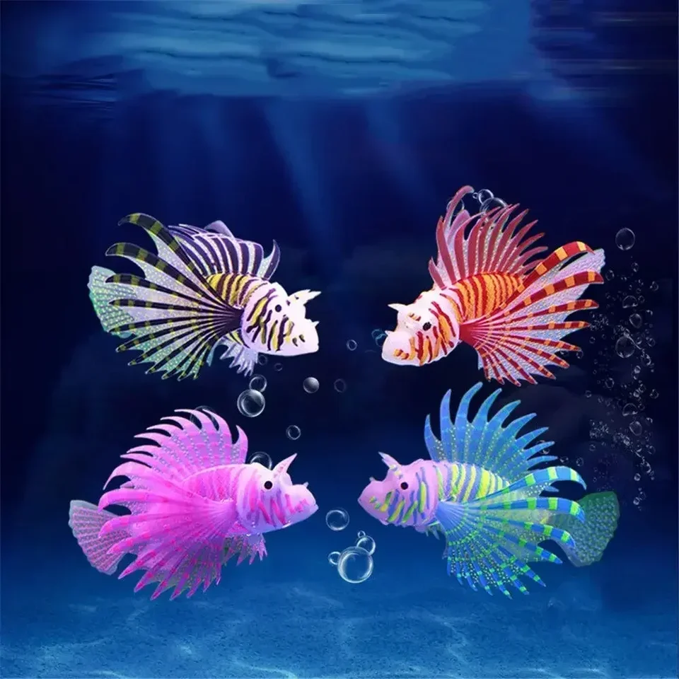 Aquarium Artificial Colorful Glowing Fish Ornaments Silicone Lionfish Floating Decorations Ornaments For Fish Tank Aquarium