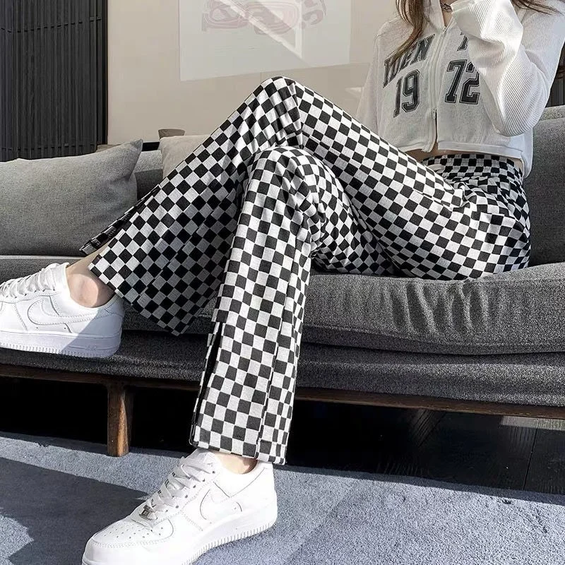 Clothing Casual Womens Pants Loose Trousers Woman Plaid High Waist Trends 2023 Baggy Nylon Elastic with Free Shipping Aesthetic