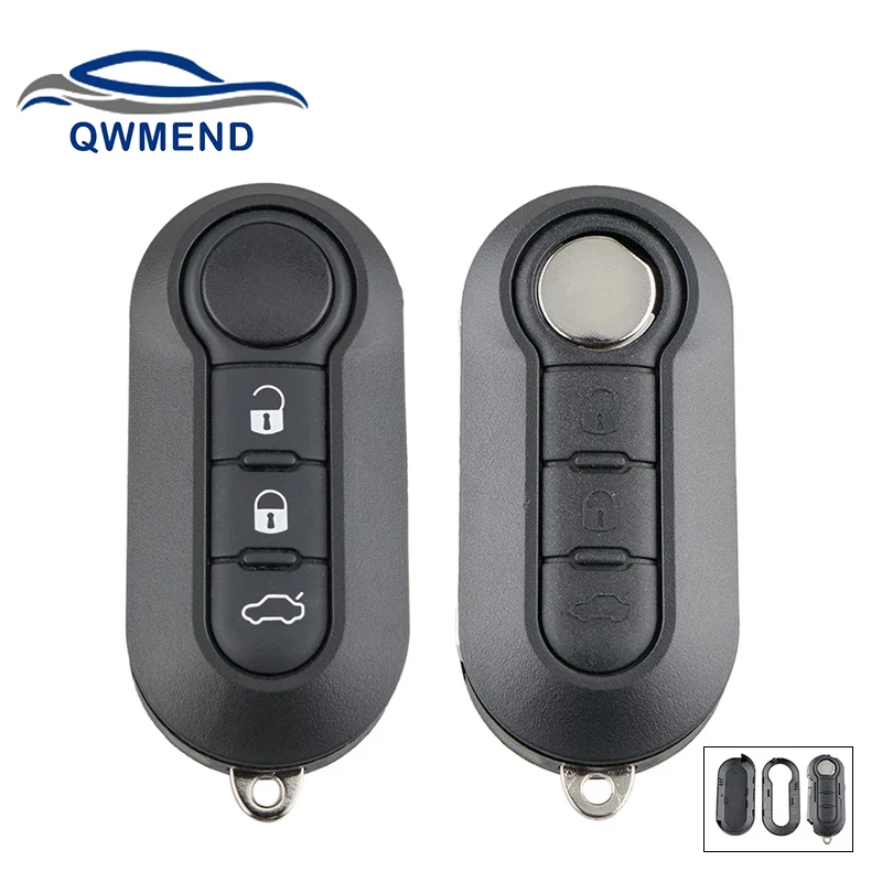 QWMEND 3 Buttons Flip Smart Car Key Shell for Fiat 500 Panda Punto
