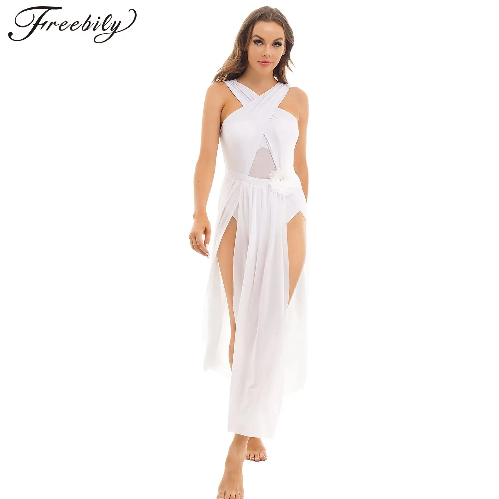 

Женское современное Lyrical танцевальное платье без рукавов с цветочным декором, прозрачная сетка с разрезом на подоле, платье, танцевальная одежда, костюм для выступления на сцене