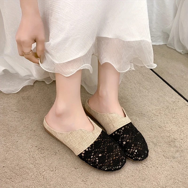 Women's Woven Slippers Flat Slides Fashion Women Cover Toe Female Mule Luxury 2025 Mules Casual Flats Shoes — view 6