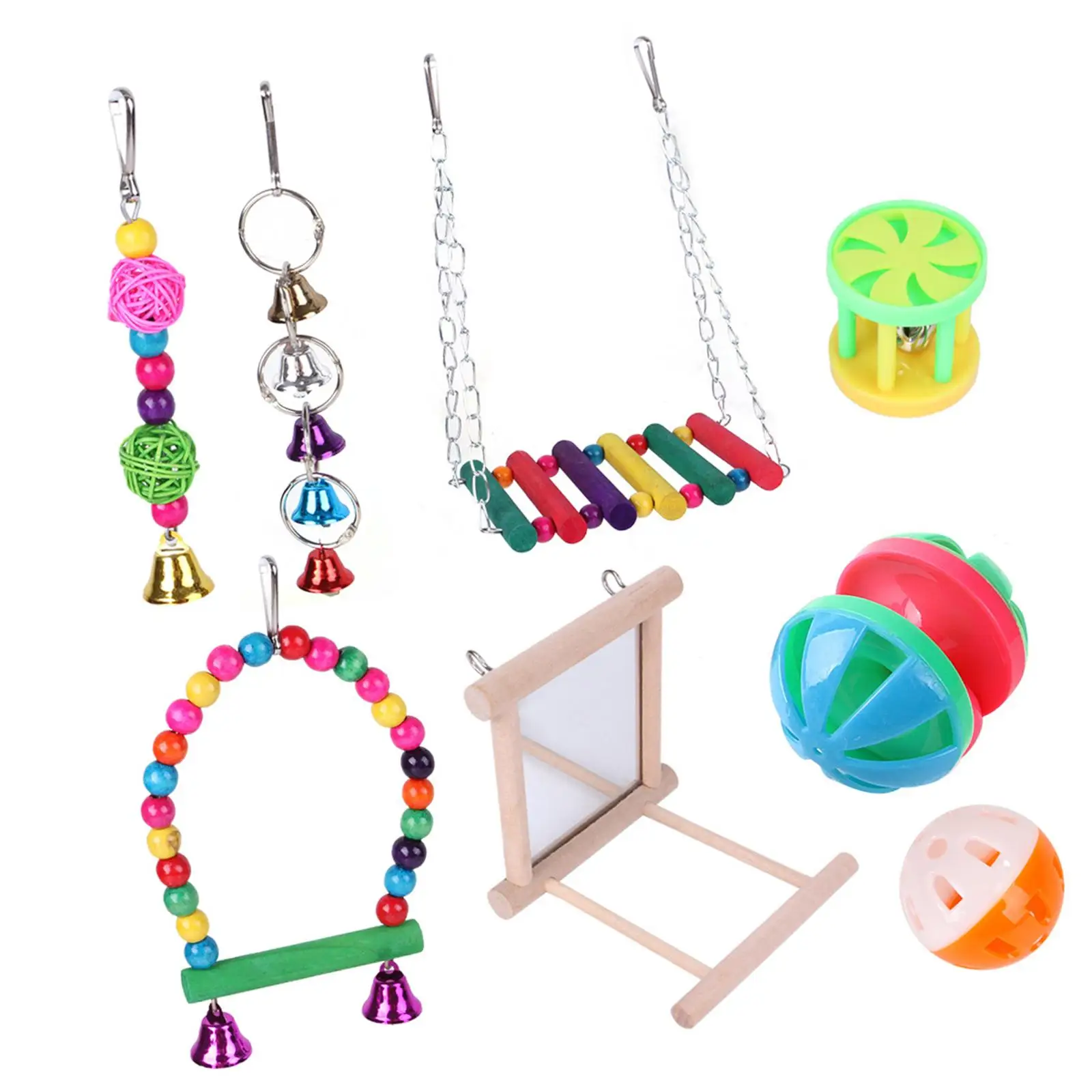 8Pcs Parrot Toys kit Supplies Training Climbing Bird Swing Toy Chewing Toys for Cockatoos Budgies Macaws Parakeets Cockatiels