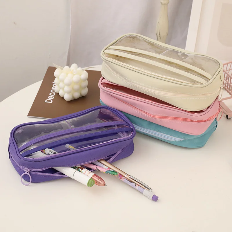 Large CapacityTransparent Pencil Bag Aesthetic School Cases Kawaii  Stationery Holder Bag Pen Case Students School Supplies