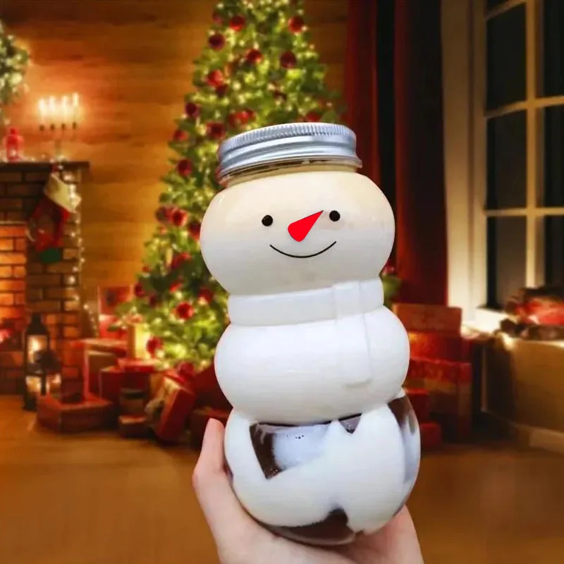 1/2/5/10PCS 500ML Christmas Snowman Milk Juice Tea Bottles Xmas Drink Bottle Plastic Transparent Cup Candy Biscuits Sealed Jar