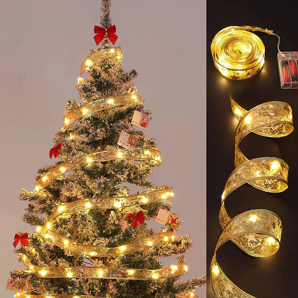 Christmas Ribbon String Lights 16FT 50 LED Battery Operated Christmas Tree Ornaments For Christmas Wedding Party Wall Decoration 3 5pcs flickering flameless led candle battery operated for wedding party home christmas bedroom decoration lovely night light