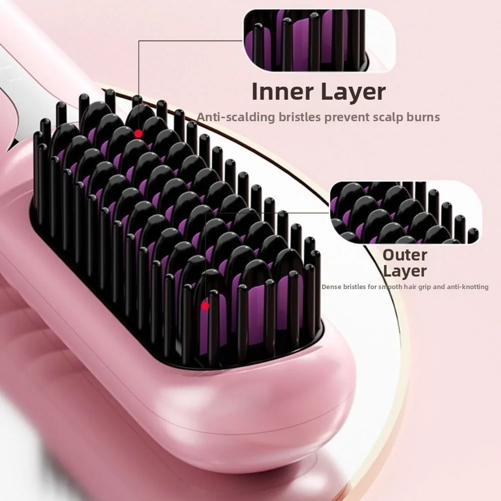 Fast Heating Wet Dry Hair Straightener Negative Ions USB Charging Portable Hair Comb Professional Wireless Heating Comb