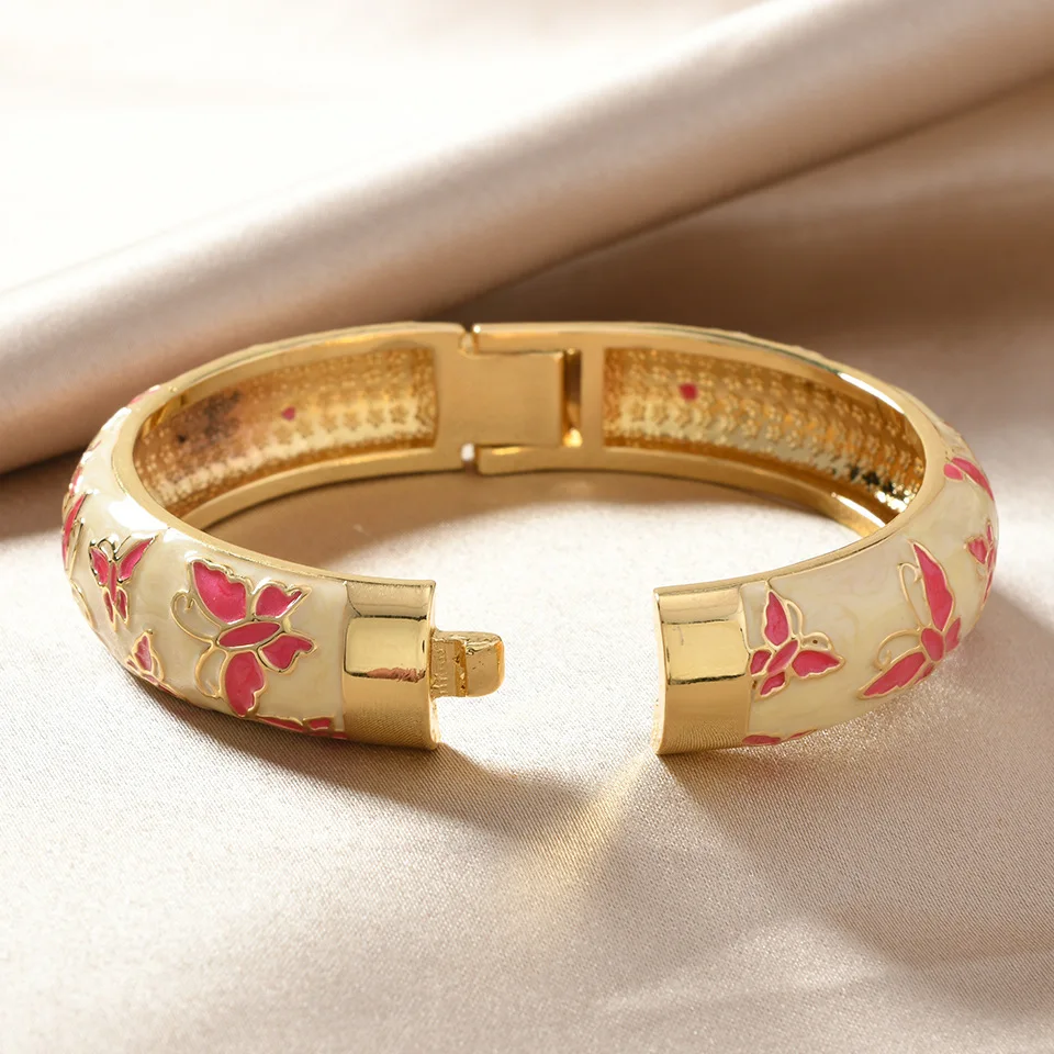 Multicolour Drip Enamel Wide Thick Bangle for Women Openable Sweet Cute Butterfly Bracelet Bangles Chinese Style Jewelry Gifts