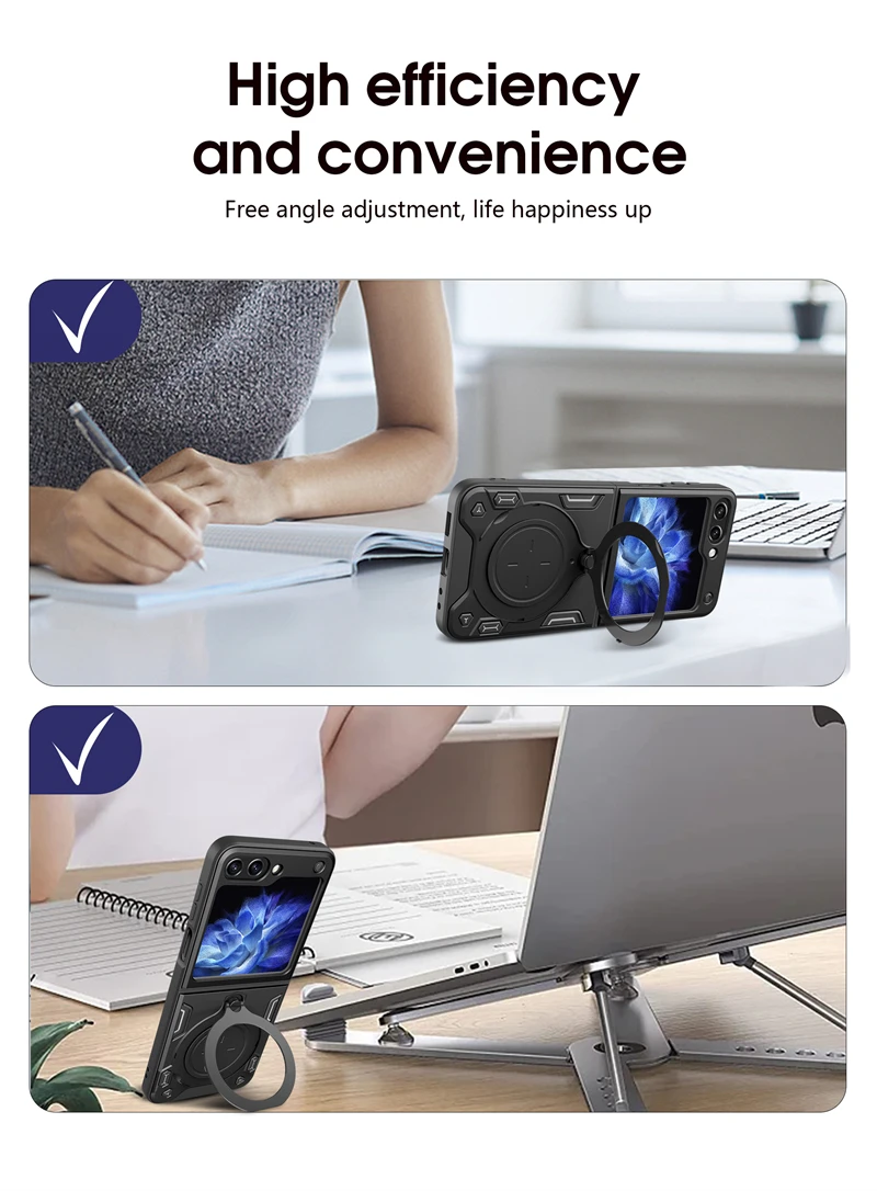 Funda híbrida a prueba de golpes con soporte Invisible para Samsung Galay Z Flip 5 ZFlip Flip5 ZFlip5 5g soporte magnético para anillo de coche_voghion.com